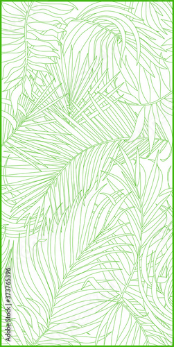 Green lines pattern of tropical leaves pattern style on white background  flat line vector and illustration.