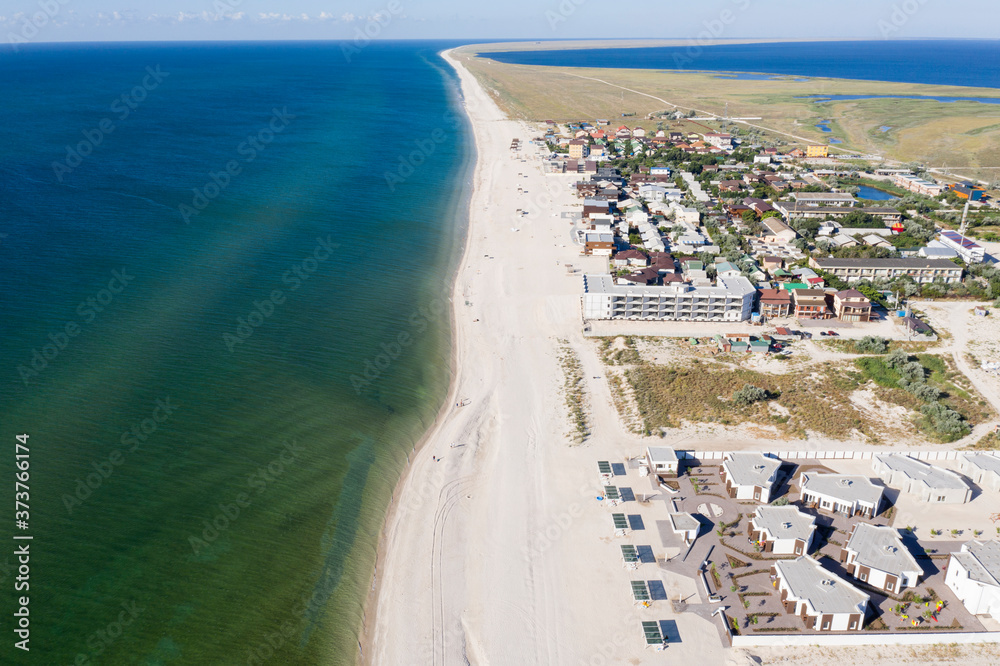 sandy beach on the seashore, view from above