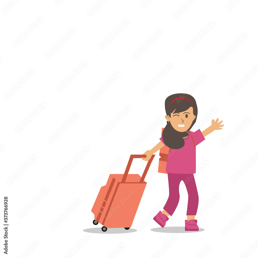Happy cute girl pull bag go travel illustration design isolated on white background Happy cute girl pull bag go travel illustration design isolated on white background
