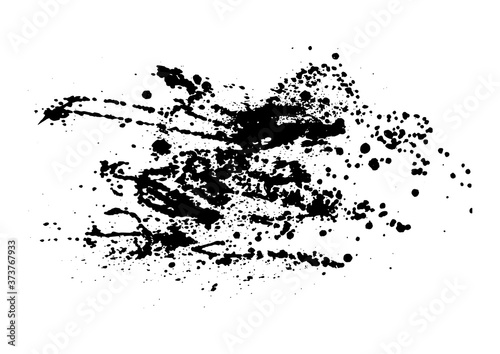 Vector black and white background with ink splash, blot and brush stroke, spot, spray, smudge, spatter, splatter, drip, drop, ink blob Grunge textured elements for design background. Blast burst shape