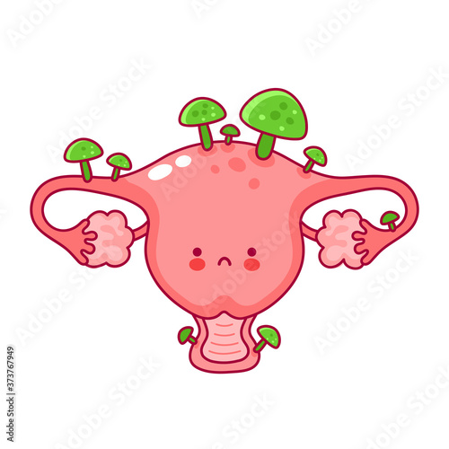 Cute happy funny woman uterus organ with fungus