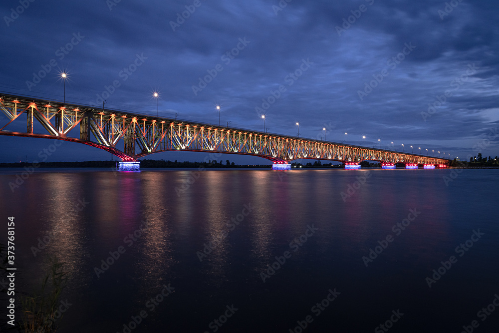 Legions of Marshal Jozef Pilsudski Bridge over Wisla in the night, Plock, Poland Legions of Marshal Jozef Pilsudski Bridge over Wisla in the night, Plock, Poland