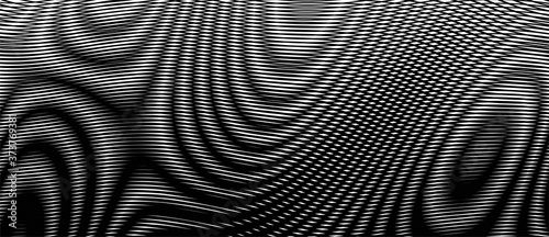 Abstract horizontal background with linear waves and moire effect of lines blending. Dynamic vector design for books, websites, accessories for phones and tablet, background saver, image for blog.