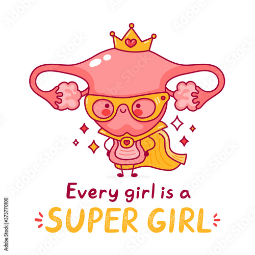 Cute happy funny woman uterus organ