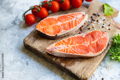 salmon raw red fish steak fillet seafood serving size natural copy space for text keto or paleo diet pescetarian