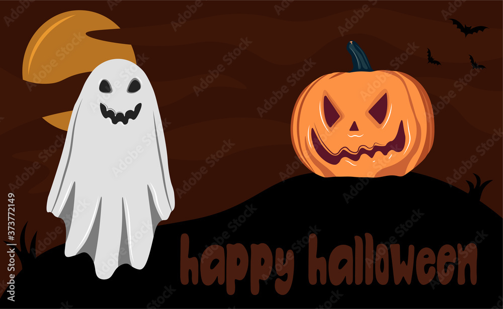 illustration pour Halloween avec un fantôme et une citrouille