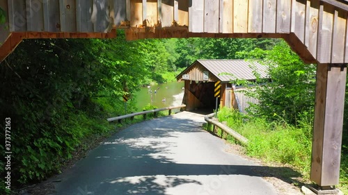 Aerial View of Beaverkill Covered Bridge in the Catskills
