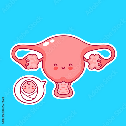 Cute happy funny woman uterus organ