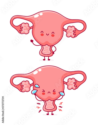 Cute happy and sad funny woman uterus organ