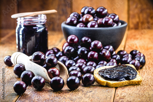 jabuticaba jelly, organic, homemade, with exotic Brazilian fruit. The jaboticaba (or jabuticaba) is a common fruit from south america. photo