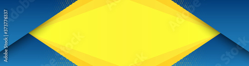 Abstract background with modern futuristic graphic. Yellow background with stripes. Dotted texture poster design, yellow and blue banner. Geometric pattern template with yellow solar effect. Vector