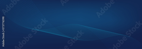 Dynamic particles sound wave. Lights lines vector abstract background. Wave shaped glowing dots. Curved flow line, abstract stripes. Dynamic blue background. Banner with flow motion effect. Vector
