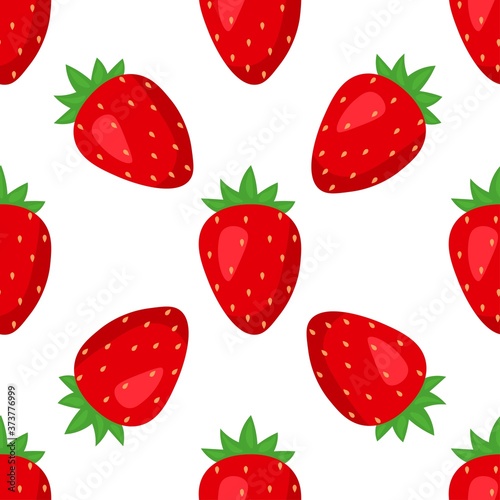 
Seamless pattern with bright and juicy tasty strawberries on a white background. Print for bed linen and fabrics, wrapping paper and wallpaper.
 Stock vector illustration for decoration and design.