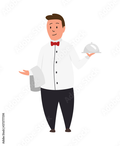 Character waiter profession. Men worker occupation in the uniform. Isolated vector illustration in cartoon style
