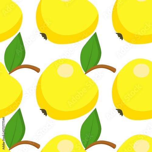 Seamless pattern with bright and juicy yellow apples on a white background. Print for bed linen and fabrics, wrapping paper and wallpaper.
 Stock vector illustration for decoration and design.
