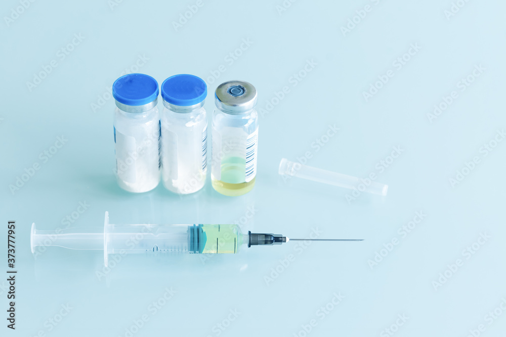 medical syringe and vials with vaccine, medicine medical syringe and vials with vaccine, medicine