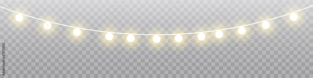 Christmas lights isolated realistic design elements. Glowing lights for Xmas Holiday cards, banners, posters, web design. - obrazy, fototapety, plakaty 