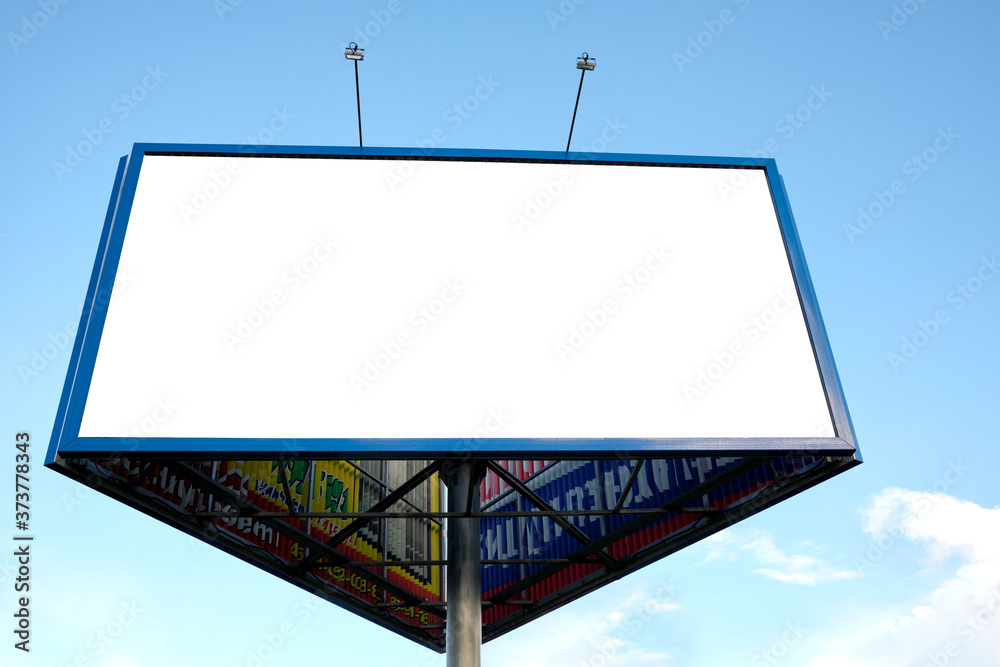 Billboard, Blank big billboard over blue sky, put your text here. The concept of outdoor advertising, marketing, sales. mockup