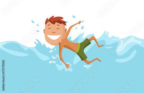 Children swimming in pool. Cheerful and active little boy swimming in pool. Boy in swimwear are swimming in a children pool. Underwater view