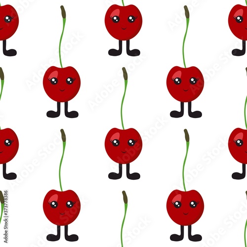 Seamless pattern with bright and juicy cherries with eyes and legs on a white background. Print for bed linen and fabrics, wrapping paper and wallpaper.
Stock vector illustration for decoration