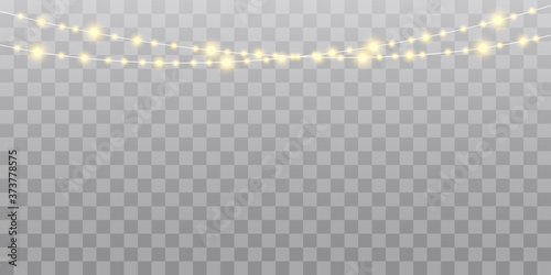 Christmas lights isolated realistic design elements. Glowing lights for Xmas Holiday cards, banners, posters, web design.