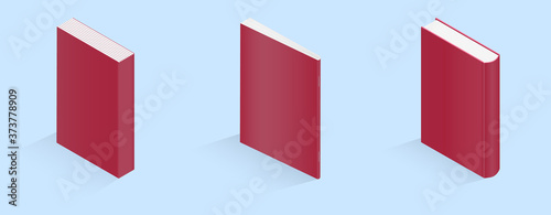 Set of vector illustrations of books and notepad on a blue background. Saddle stitch, thread sewn-glued, round spine case bound. Illustrations of books for kids, logo, website, application, booklet