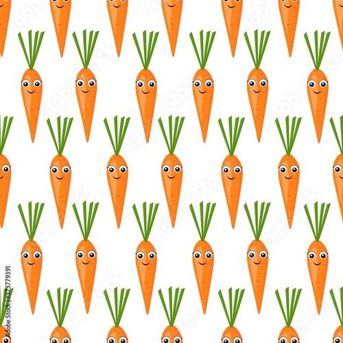 Seamless pattern with bright carrots with cute eyes on a white background. Vegetable print print for bed linen and fabrics, wrapping paper and wallpaper.
Stock vector illustration for decoration