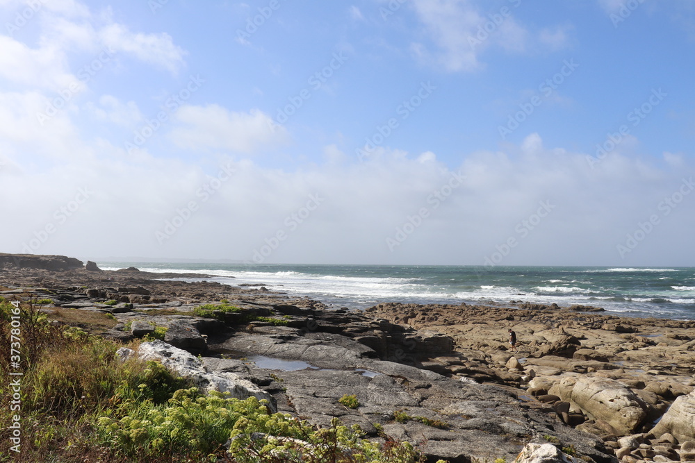 Le littoral atlantique, l'océan atlantique au lieudit Fort Bloqué, ville de Ploemeur, département du Morbihan, région Bretagne, France