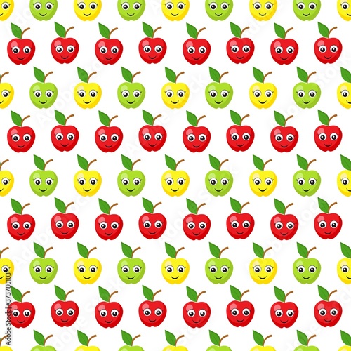 
Seamless pattern with apples with cute eyes on a white background. Fruit print print for bed linen and fabrics, wrapping paper and wallpaper.
Stock vector illustration for decoration and design.