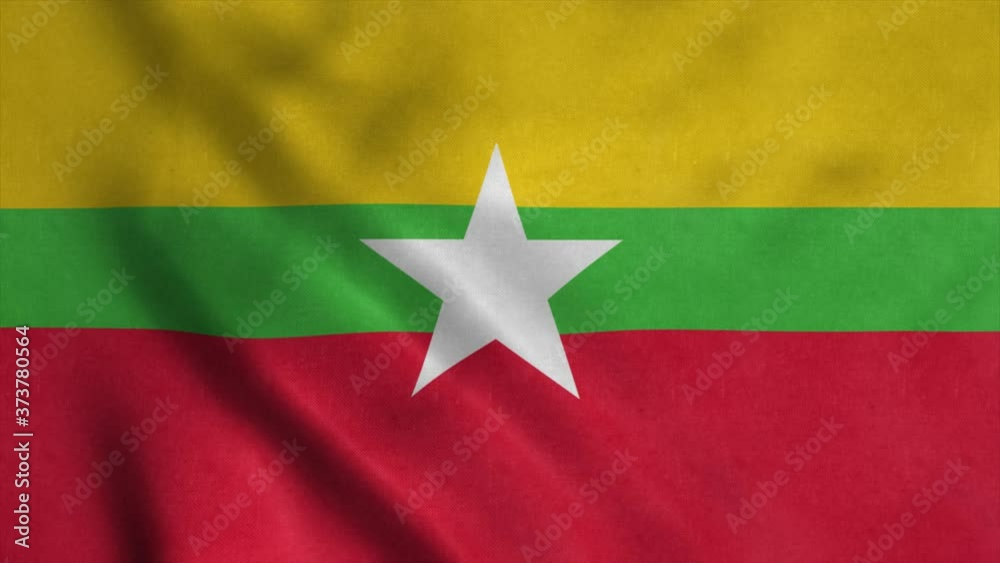 Myanmar flag waving in the wind. National flag of Myanmar. Sign of Myanmar seamless loop animation. 4K Myanmar flag waving in the wind. National flag of Myanmar. Sign of Myanmar seamless loop animation. 4K