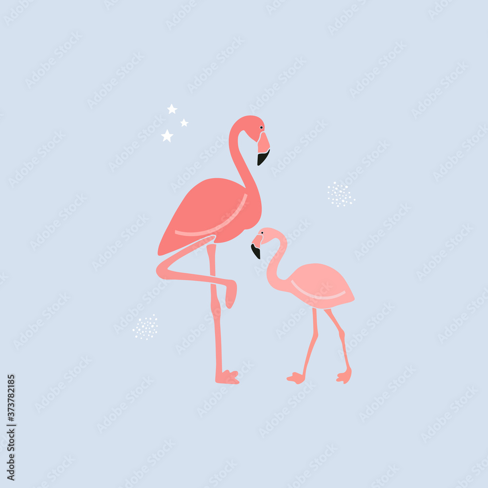 Obraz premium Illustration of cute flamingo. Can be used like sticker or for birthday cards and party invitations.