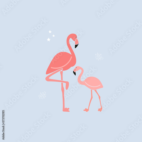 Illustration of cute flamingo. Can be used like sticker or for birthday cards and party invitations.