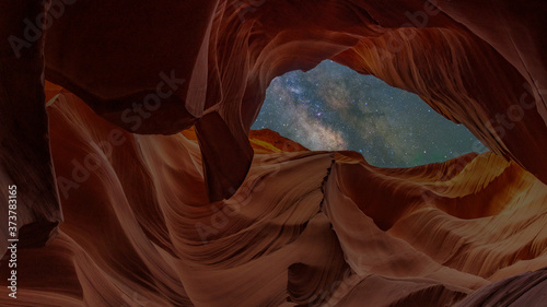 Sandstone eagle - scenic canyon Antelope by night with milky way and stars near page, arizona, usa