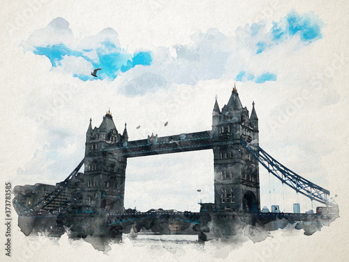 Photography London Tower Bridge in watercolor