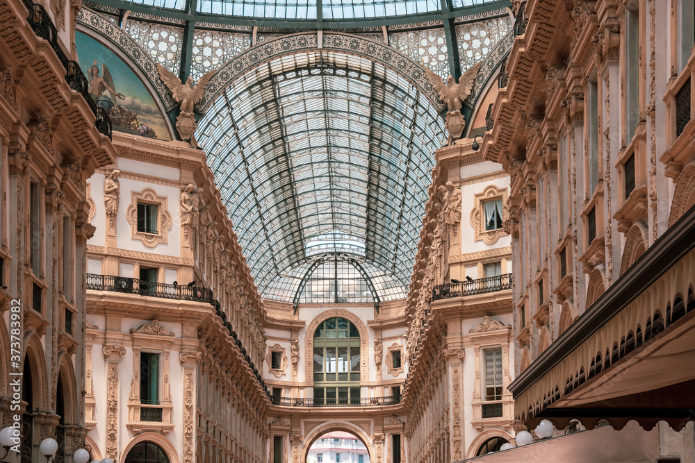 MILAN, ITALY - JULY, 2019: Galleria Vittorio Emanuele II, one of the world's oldest shopping malls