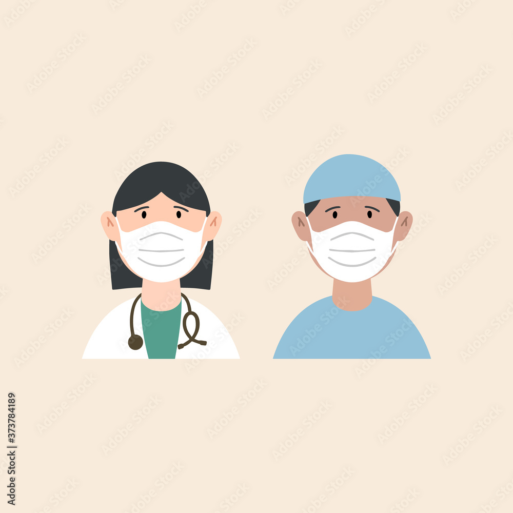 Set of Doctors, woman and man in professional suit . Health Care concept. Hand drawn colored trendy Vector illustrations.