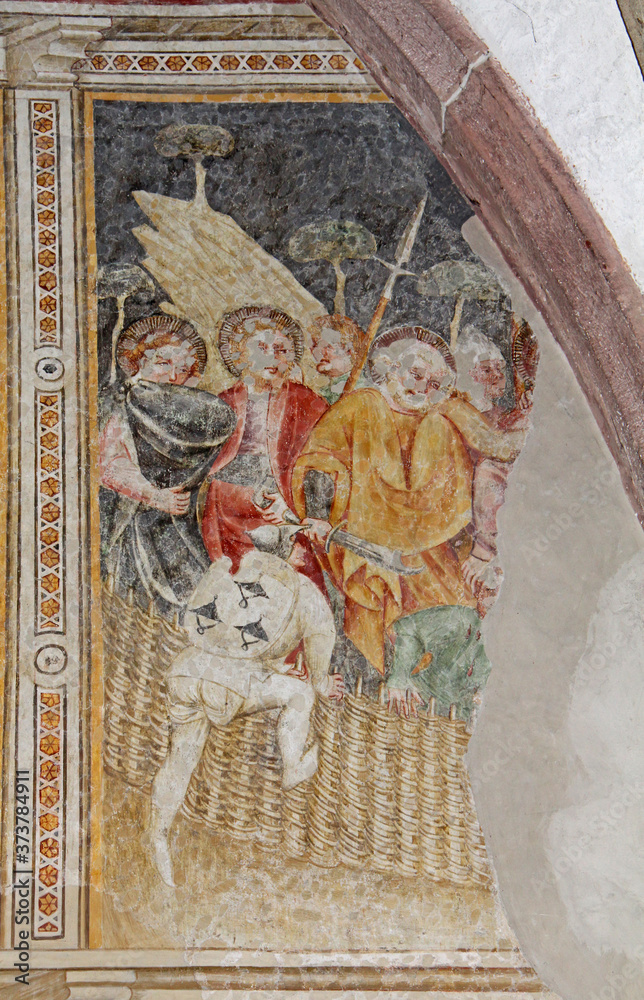 Cristo catturato nell'orto degli ulivi; affresco nella chiesa di San Cipriano a Sarentino (Bolzano)