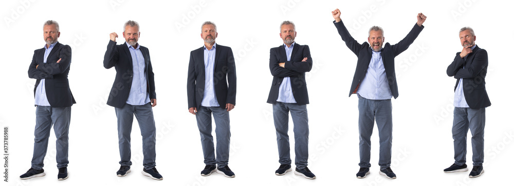Portrait of a happy mature man isolated over a white background, full length Portrait of a happy mature man isolated over a white background, full length