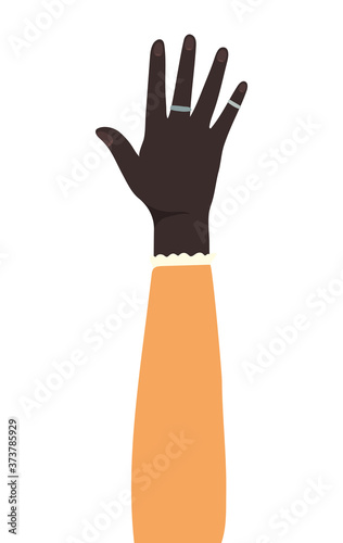 open black hand up design, diversity people multiethnic race and community theme Vector illustration