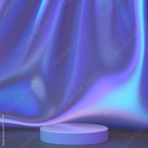 Iridescent neon background. Holographic Abstract pastel colors backdrop with podium. Hologram Aesthetic. Trendy vaporwave creative concept. 3d render.