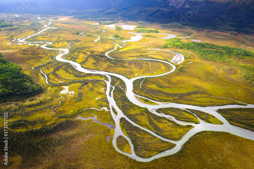 Canada, Yukon, Kluane National Park, aerial of Dezadeash River. photo