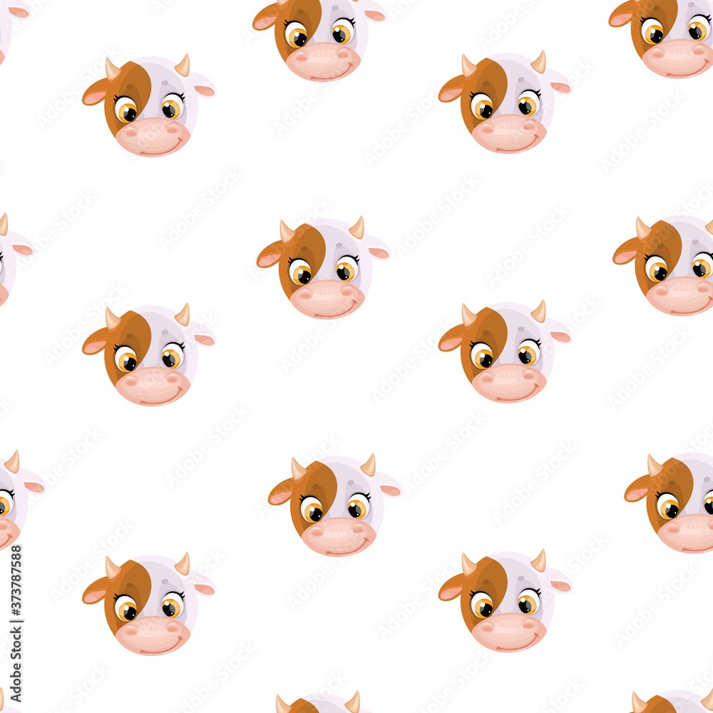 Obraz premium Seamless pattern from cute cartoon cow head on white background