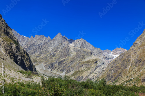 Beautiful view of the alpine peaks near the Glacier Blanc in the Ecrins Massif in the southern French Alps
