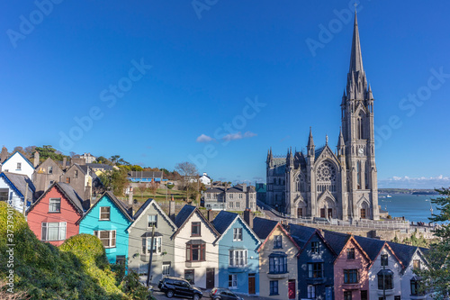 Deck of Card Houses with St. Colman's Cathedral in Cobh, Ireland photo