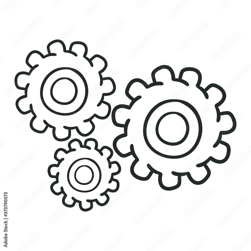 Gear Engineering Traditional Doodle. Icons Sketch Hand Made. Design Vector Line Art.