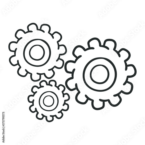 Gear Engineering Traditional Doodle. Icons Sketch Hand Made. Design Vector Line Art.