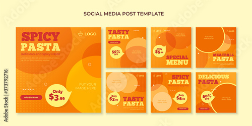 Spicy pasta social media post template. Food banner for restaurant and cafe