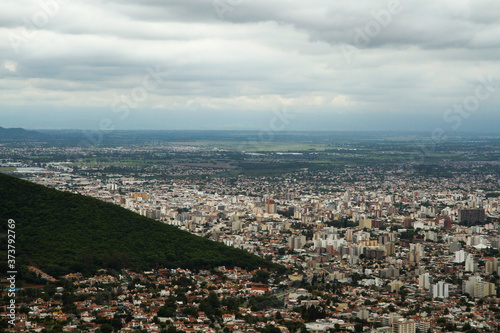 South America cities. Aerial view of the town Salta at the foot of the mountain.  © Gonzalo
