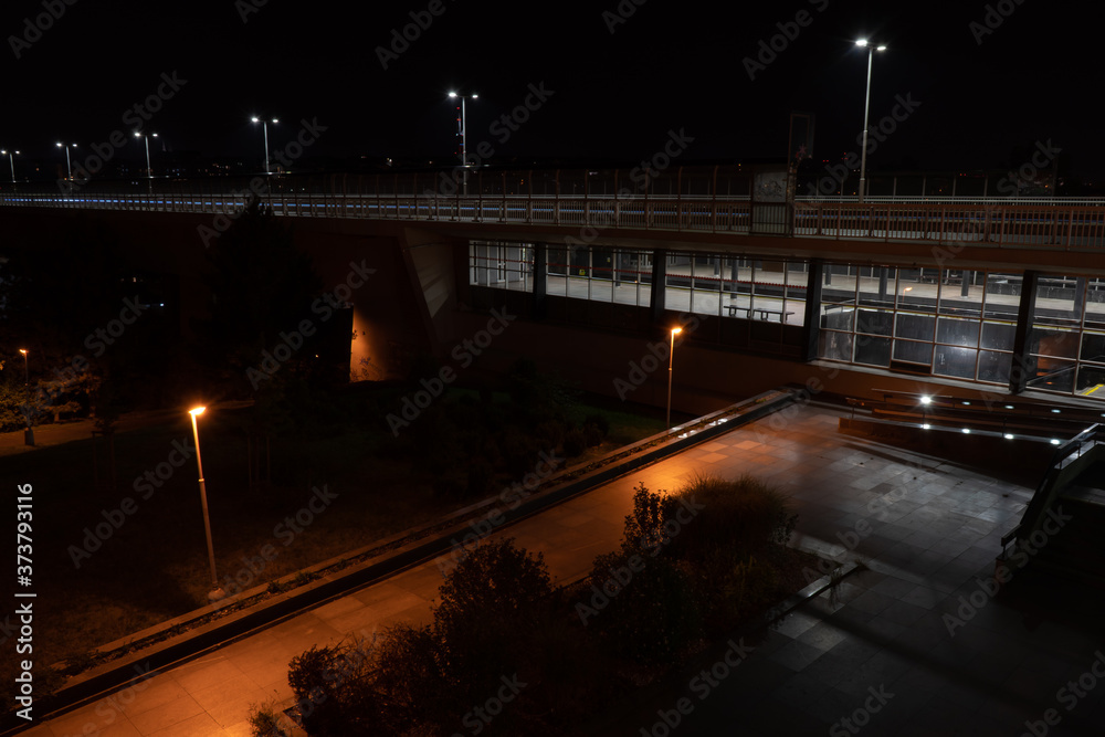 
street lighting in the city of prague and lights from passing cars, lighting lamp