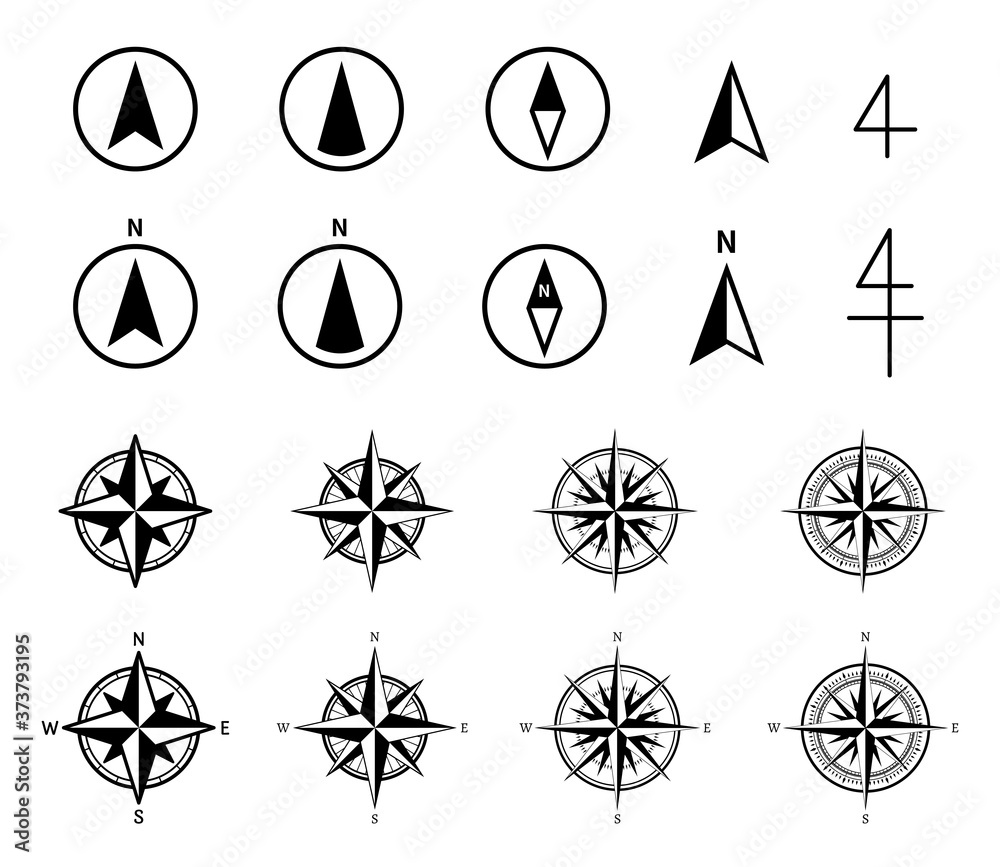 方位のマークのシルエット アイコンのイラストセット 黒 Fototapety